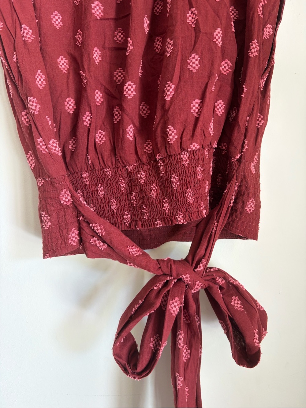 Anthropologie Burgundy Printed Smocked-Waist Sleeveless Tank - Picture 5 of 8